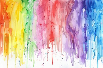 Abstract watercolor rainbow splash, vibrant color spectrum, paint splatters and drips, artistic background