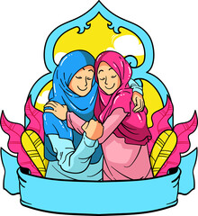 Ramadhan concept illustration. Happy Muslim people celebrate Eid. vector illustration