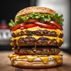 Burger. For food market or restaurant. Background for design, print, card, banner, poster, flyer, advertising, wallpaper, menu.