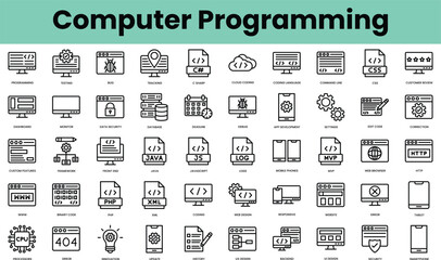 Fototapeta na wymiar Set of computer programming icons. Linear style icon bundle. Vector Illustration