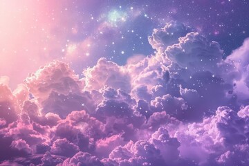 Shimmering starlight and ethereal clouds in pink and purple hues, celestial fantasy background, digital illustration - obrazy, fototapety, plakaty