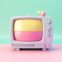 Cute Pastel Retro TV in 3D Cartoon Style Toy Television Illustration