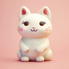 Adorable Japanese Maneki-Neko Lucky Cat in Clay 3D Model