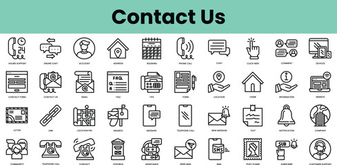 Set of contact us icons. Linear style icon bundle. Vector Illustration