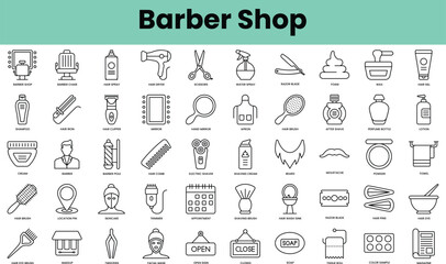 Set of barber shop icons. Linear style icon bundle. Vector Illustration