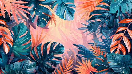 Tropical background with palm leaves. With copy space for text
