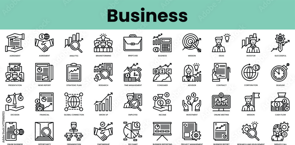 Wall mural Set of business icons. Linear style icon bundle. Vector Illustration - Wall murals