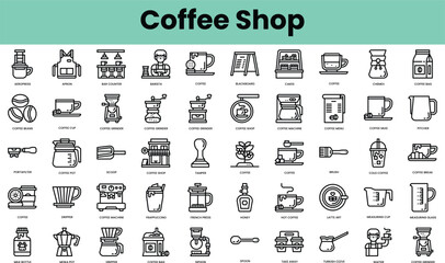 Set of coffee shop icons. Linear style icon bundle. Vector Illustration