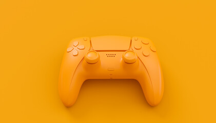 Video game joystick or gamepad in plain monochrome yellow color background