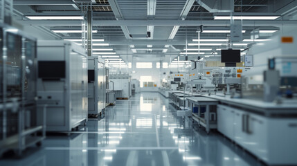 A semiconductor fabrication plant with cleanrooms and precision equipment, awaiting the next round of chip production