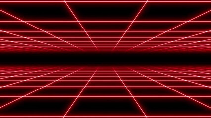 4K Double Parallax Retro Abstract VJ Motion Background Loop Inspired by 1980's: Infinite Flight Over Glowing Red Neon Square Grid, 3D Abstract 1980's Retrowave Cyberpunk Perspective Background  - Powered by Adobe
