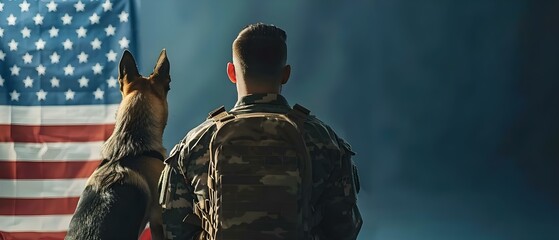 Saluting Service: A Soldier and His Dog Honor Veterans. Concept Veterans Day, Military Service, Soldier and Dog, Tribute to Heroes, Honor and Respect - obrazy, fototapety, plakaty