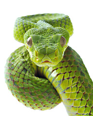 Green pit viper (Asian pit viper) isolated on white - 778490541