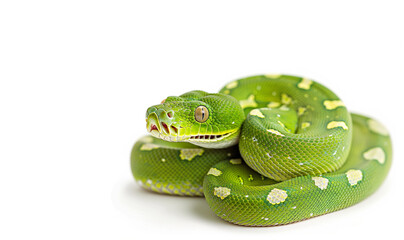Green tree python - Morelia viridis in front of a white background - 778490764