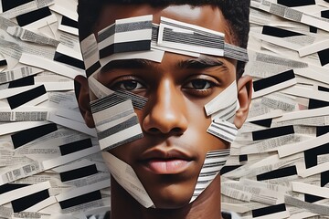 Black Man Retro Trendy Paper Collage Composition, Modern Aesthetics