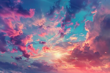 Fototapeta na wymiar Ethereal Dreamy Summer Sunset Sky with Vibrant Colors and Peaceful Atmosphere, Digital Painting