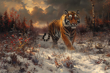 Amur tiger in nature in the taiga - 778493967