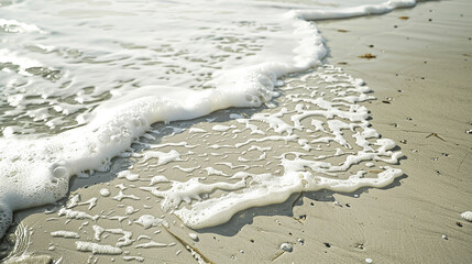 A detailed, white grunge texture on a sandy beach, where the tide has left behind patterns of foam and debris. 32k, full ultra HD, high resolution