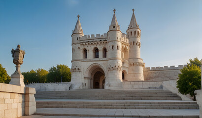 Fototapeta premium The north gate of the Fisherman's Bastion in Budapest - Hungary at morning