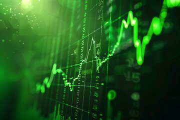 Fototapeta na wymiar Green stock market graph indicating bullish upward trend, financial background