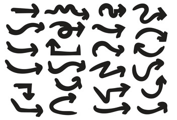 Arrows hand drawn, symbol sign, icon sketch vector, curve outline