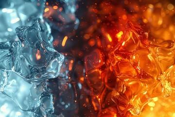 Contrasting elements of fire and ice symbolizing opposite concepts, abstract illustration - obrazy, fototapety, plakaty