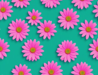 Fototapeta premium A pattern of pink flowers on a green background. - seamless and tileable