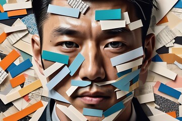 Handsome Korean Man Retro Trendy Paper Collage Composition, Modern Aesthetics