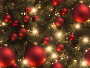 Obraz na płótnie Canvas Christmas Tree with Red Ornaments - seamless and tileable