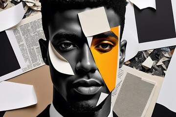 Black Man Retro Trendy Paper Collage Composition, Modern Aesthetics