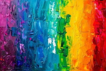 Vibrant abstract rainbow colors rough brushstrokes, long panoramic texture banner, acrylic oil painting background - obrazy, fototapety, plakaty