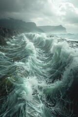 The encroaching sea levels symbolize nature's vengeance against war's devastation and environmental exploitation. - obrazy, fototapety, plakaty