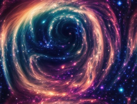 The image appears to be a swirling vortex of colorful stars and galaxies in space. - seamless and tileable
