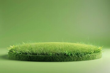 Grass 3D Podium Green Background, Round Landscape Platform, Digital Render