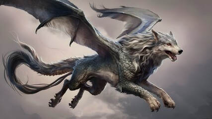 Wolf Dragon: Mythical Creature of Strength and Cunning - obrazy, fototapety, plakaty
