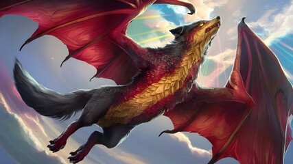 Wolf Dragon: Mythical Creature of Strength and Cunning - obrazy, fototapety, plakaty