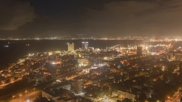 The night view of Haifa city, Israel, time lapse