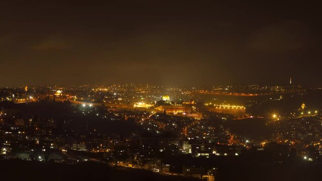 Old City of Jerusalem at night, time lapse