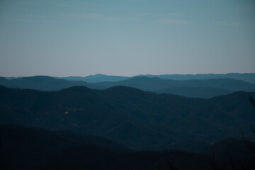 mountains in the fog