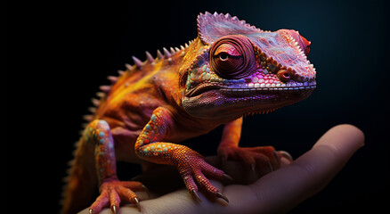 Fototapeta premium Vivid Chameleon on Human Touch