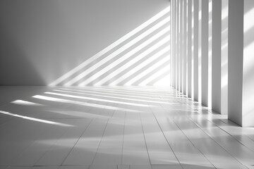 Minimal monochrome image of an interior with geometric shapes on a simple background