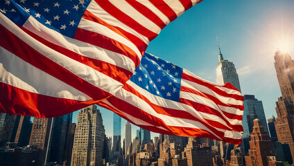 Naklejka premium American flag on New York background independence