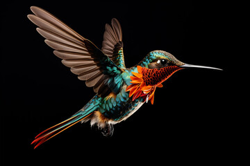 Colorful hummingbird flying through the air