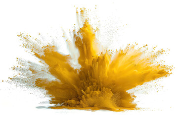 explosion of yellow powder bomb isolated on white background - 778502520
