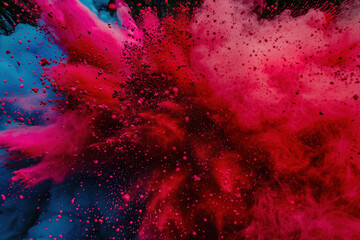 explosion of red powder bomb isolated on dark background - 778502582