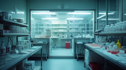 A food microbiology laboratory with incubators and culture media, momentarily quiet but ready to test food samples for microbial contamination - obrazy, fototapety, plakaty
