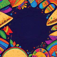 an abstract vector background in circle of colorful items with tacos and cinco de mayo elements