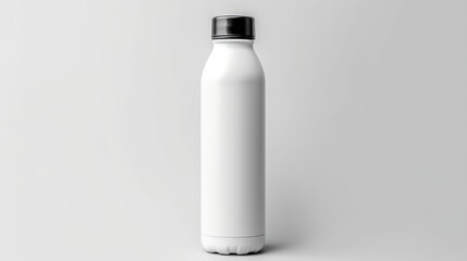 A professional Water Bottle in white with a smooth texture, stretched and laid flat lay on a minimalist white mockup - obrazy, fototapety, plakaty