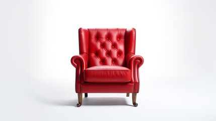 Red leather armchair on a white background. Comfortable sofa.