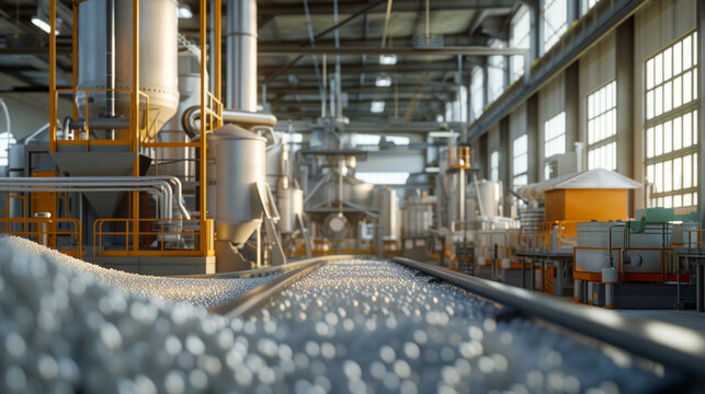 A plastics compounding plant with mixing equipment and pelletizing machines, momentarily idle but ready to produce custom plastic compounds